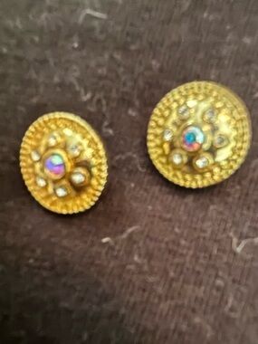Gold-Tone Decorative Button Original Dots with Crystal Accent